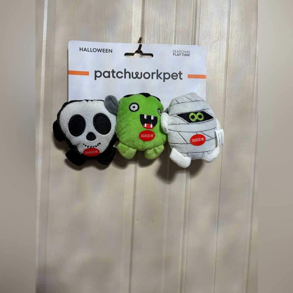 PATCHWORK SET OF 3 LITTLE DOG TOY HALLOWEEN  PLUSH SET w/SQUEAKERS